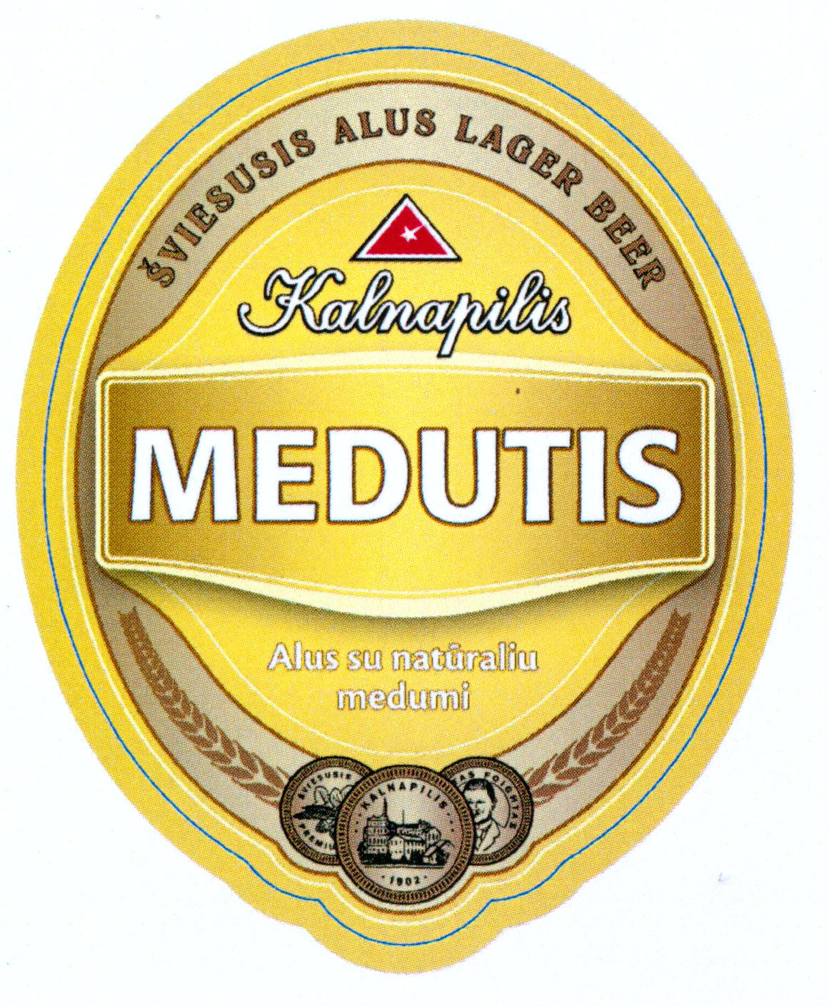Prekės ženklas: ŠVIESUSIS ALUS LAGER BEER Kalnapilis MEDUTIS Alus su natūraliu medumi